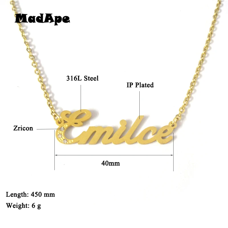 

MadApe Letter "Emilce" Pendant Necklace Customized Stainless Steel Name Necklace Custom Personalized Any Name Necklace For Women