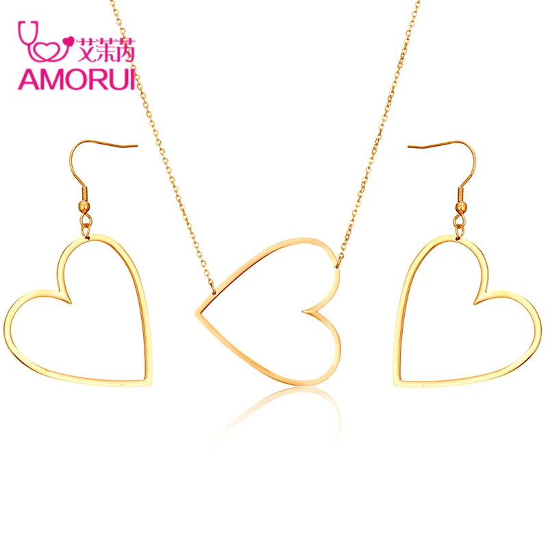 AMORUI Love Heart женский подарочный ювелирный набор золото серебро модная нержавеющая