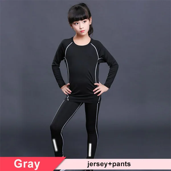 Gray Set 2P Детский спортивный комплект, компрессионная футболка+ штаны, детский Рашгард для мальчиков и девочек, для бега, баскетбола, танцев, подростков, ММА, плотная спортивная одежда - Цвет: Gray Set 2P