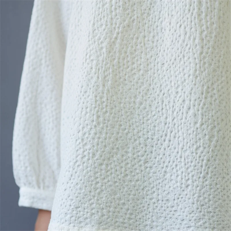 Футболка женская из хлопка и жаккарда с квадратным вырезом длинными рукавами