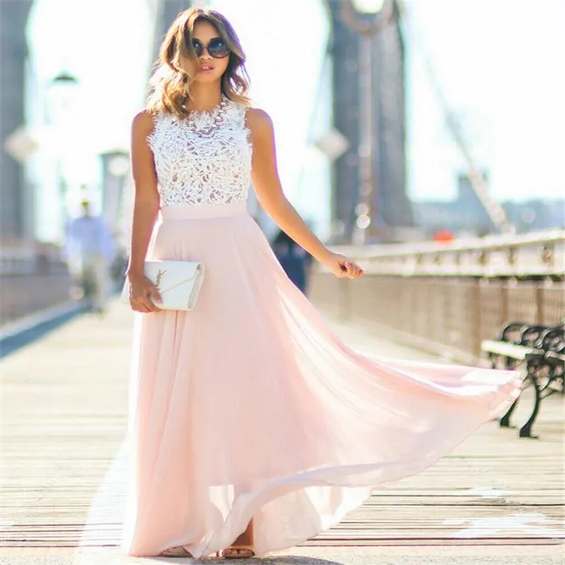 Женское кружевное платье Макси Boho длинное пляжное с цветочным принтом вечерние