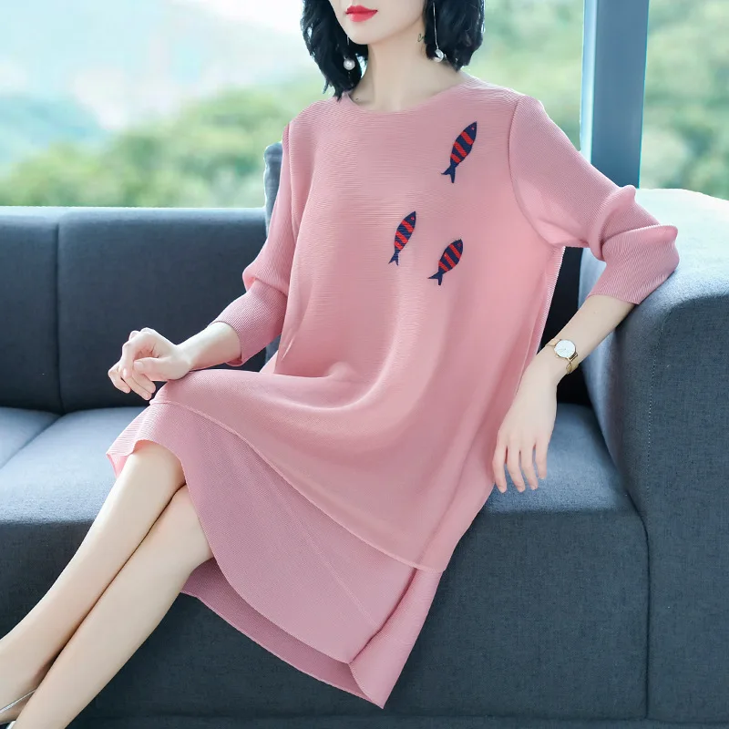 

Women Long New Summer Loose Plus Size Office Lady Casual Mid Long Dresses Short Sleeve A-Line Dress