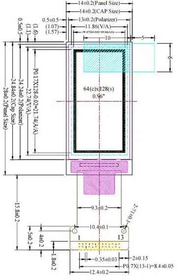 0,96 дюймов 13P SPI белый OLED экран SH1107 Привод IC 64*128 интерфейс IEC