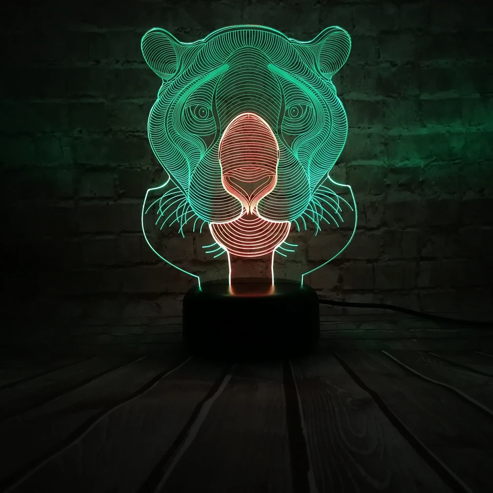 Креативные животные голова льва смешанные цвета Ночной светильник 3D LED USB лампа
