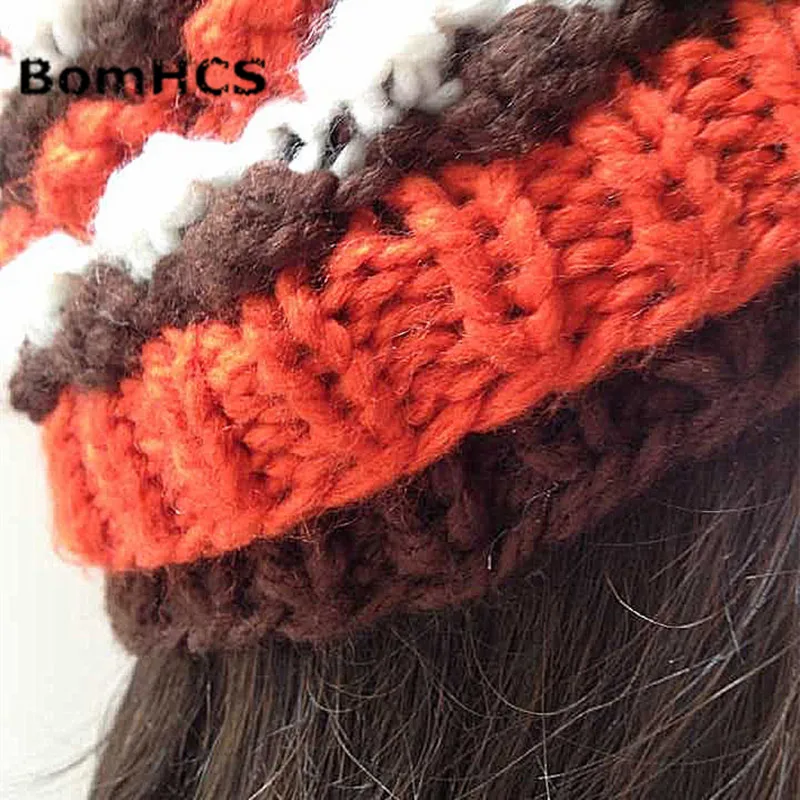 Теплое зимнее ушанка женщин BomHCS Fashion из трикотажной шапки с вязкой, 100% ручная работа.