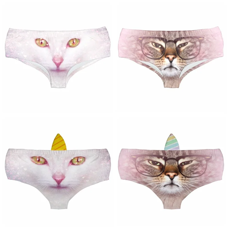 Womens' 3D Animal Print Cute Underwear Briefs Panda Sheep Cat Ear Magic One-Horn Panties Fullprint Knickers Women Calcinha W9008