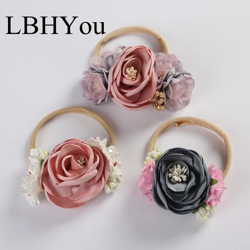 

1PCS Summer Spring Bohemia Flowers Nylon Headbands Handmade Floral Baby Girls Soft Nylon Head Bands Elastic Hair Accessories
