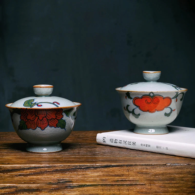 180 мл винтажный глазурь с трещинами ручная роспись Gaiwan Jingdezhen Керамические чайные