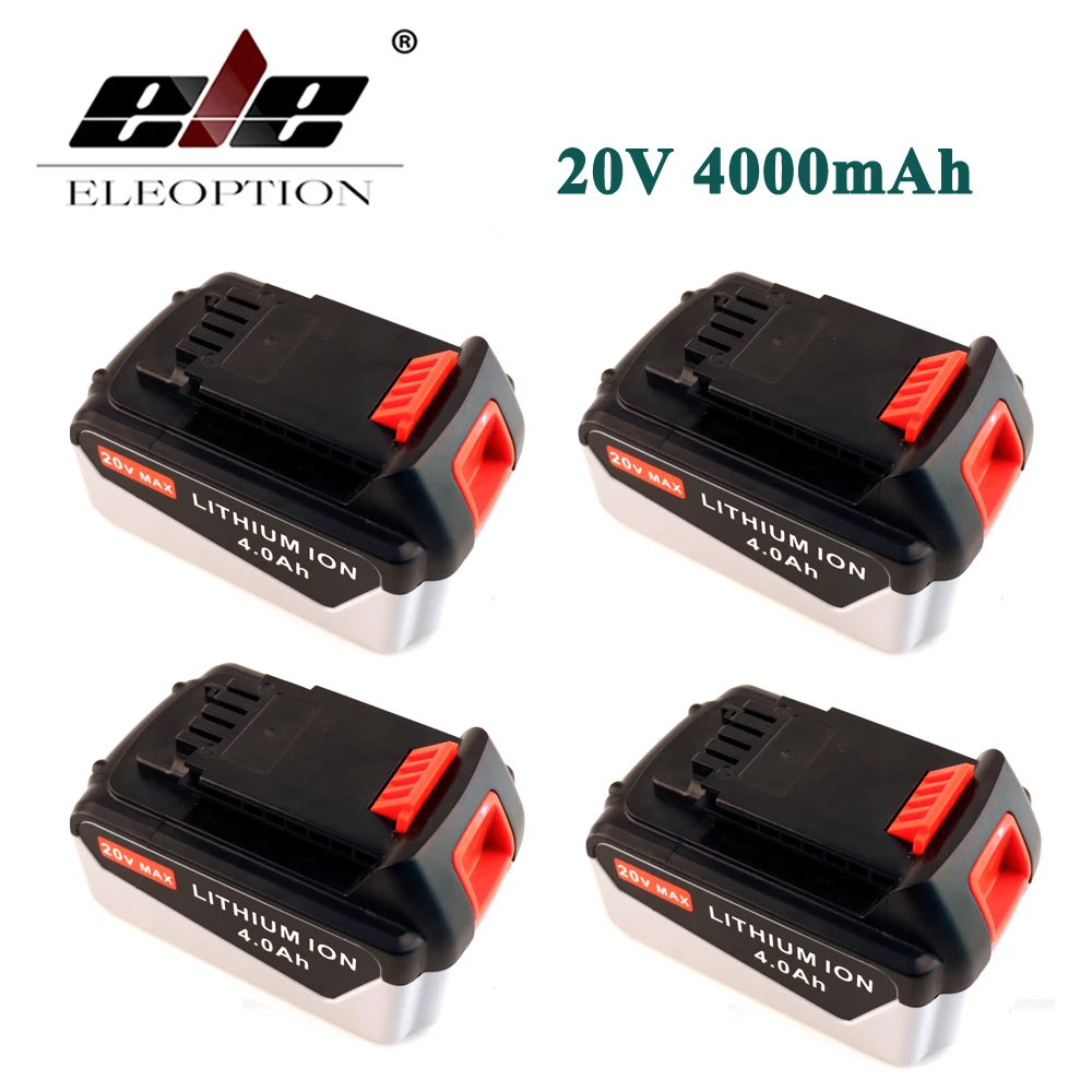 ELEOPTION для Black & Decker 4 шт. Перезаряжаемые Мощность инструмент Батарея 20 В 4.0 Ah 4000 мАч