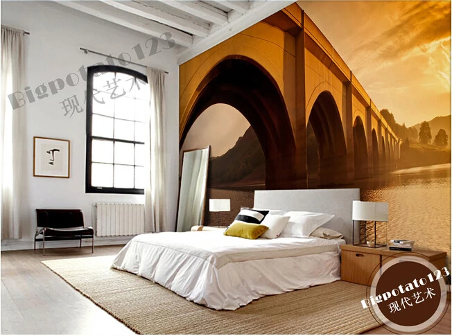 Новейшие 3D фрески красивый золотой мост Озерный пейзаж фоновая бумага для