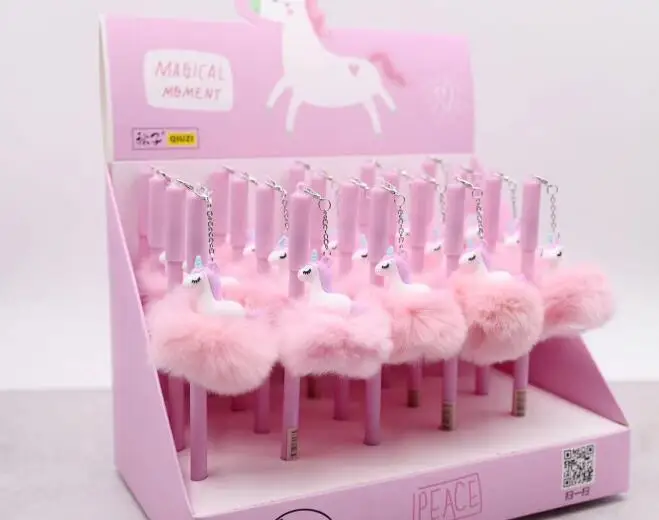 unicorn 36 шт./лот, гелевая ручка с плюшевым кулоном в виде единорога, Милая Черная нейтральная ручка 0,5 мм, рекламный подарок, канцелярские принадлежности для школы - Цвет: unicorn