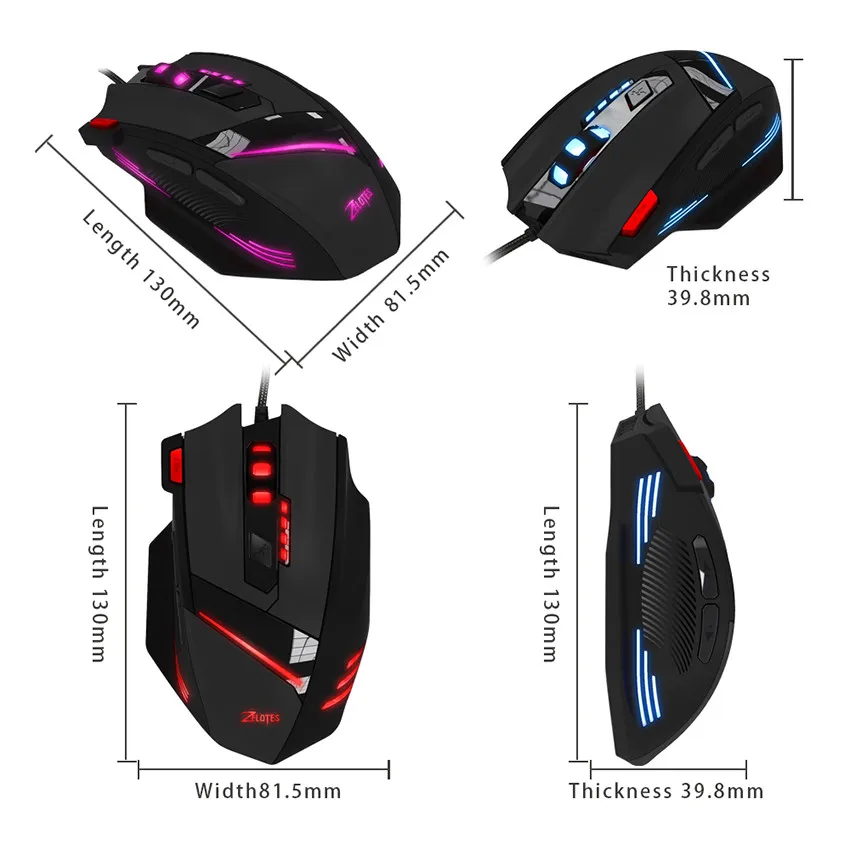 ZELOTES T 60 Проводная оптическая игровая мышь USB 7 кнопок 3200 точек/дюйм компьютерная