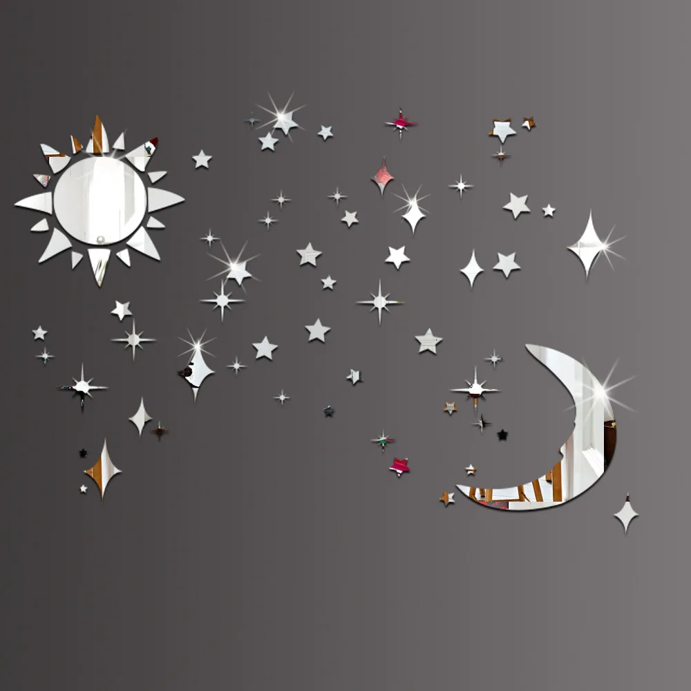 Sun Moon Stars DIY 3D environmental acrylic mirror wall sticker for home art decoration | Дом и сад