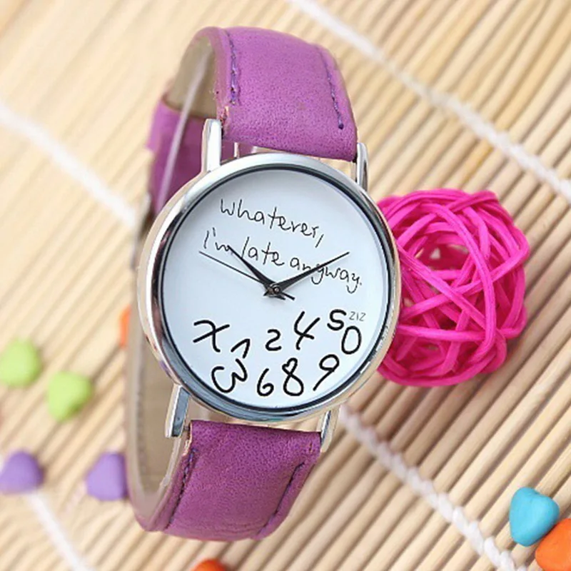 

Doreen Box PU Leather Quartz Wrist Watch Unique Funny Unisex Whatever I'm Late Anyway Multicolor Battery Included 24cm long 1 PC