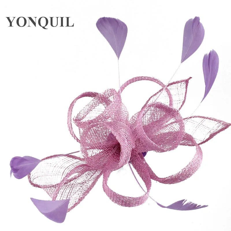 Purple Sinamay Wedding Hair Fascinators Hats On Combs Party Headwear Elegant Women Chic Feather Accessories SYF231 |