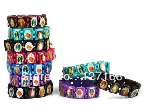 20 шт./лот разноцветный деревянный браслет для детей с изображением святых и