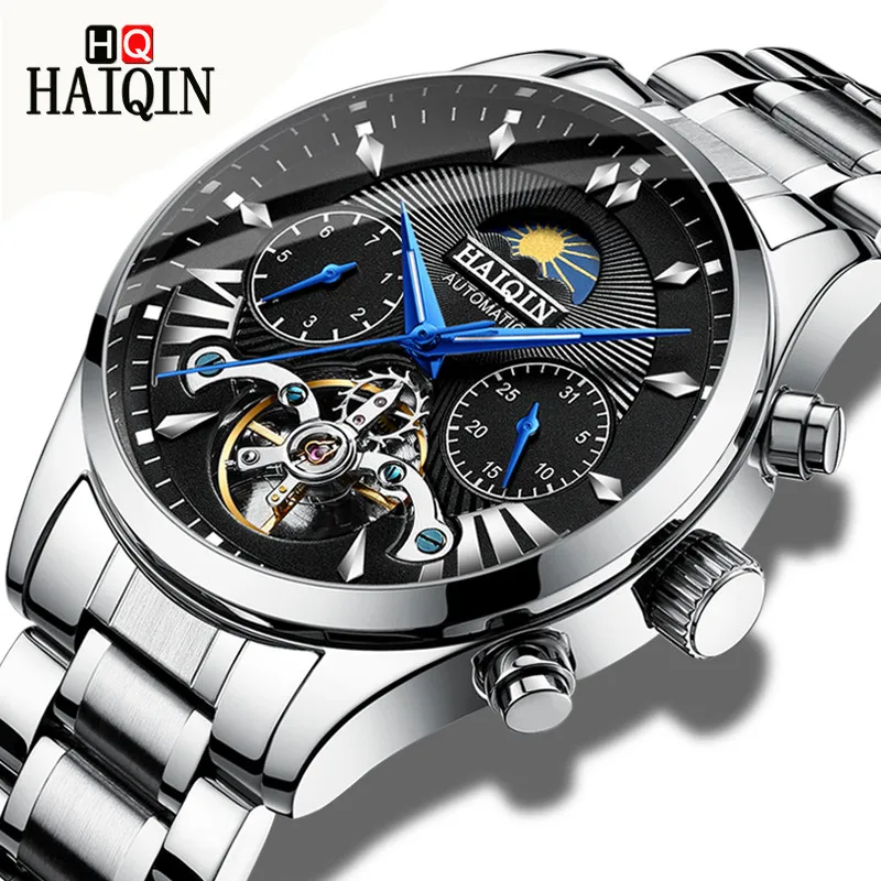 

Watch Men HAIQIN Top Brand New Moon Phase Clock Business Waterproof Men Tourbillon Automatic Mechanical Watch Relogio Masculino