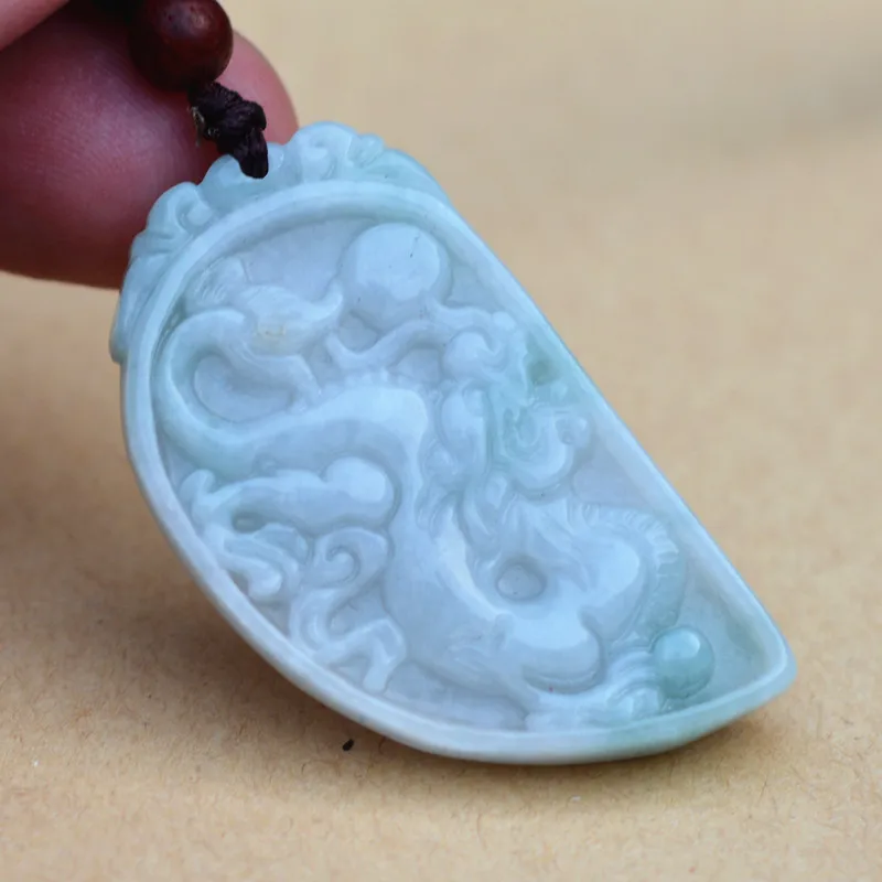 Drop shipping Natural AAA Jadeite Jades Pendant 3D Handmade Carved Chinese Dragon Pendants Amulet Fashion Jewelry+Rope | Украшения и