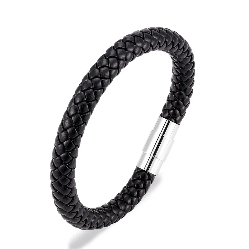 width 8mm MKENDN мужские кожаные браслеты черный плетеный веревочный браслет-цепочка для мужчин застежка из нержавеющей стали мужские ювелирные изделия Прямая поставка - Окраска металла: width 8mm