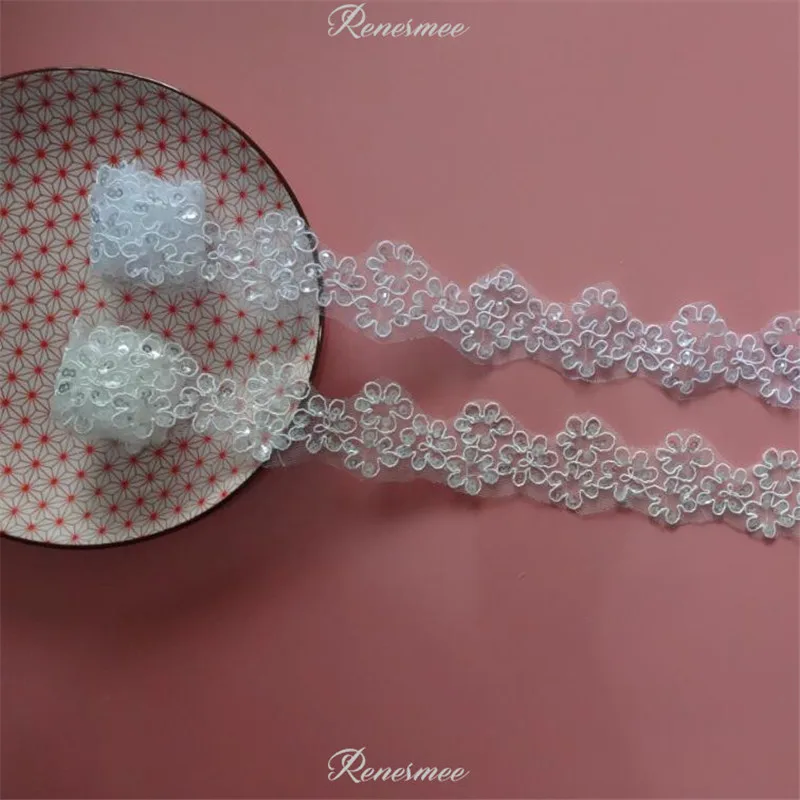 Delicate 3m White/Ivory Sequin Cording Edge Flower Venise Venice Mesh Lace Trim Applique Sewing Craft for Wedding Dec. 4.5cm | Дом и сад