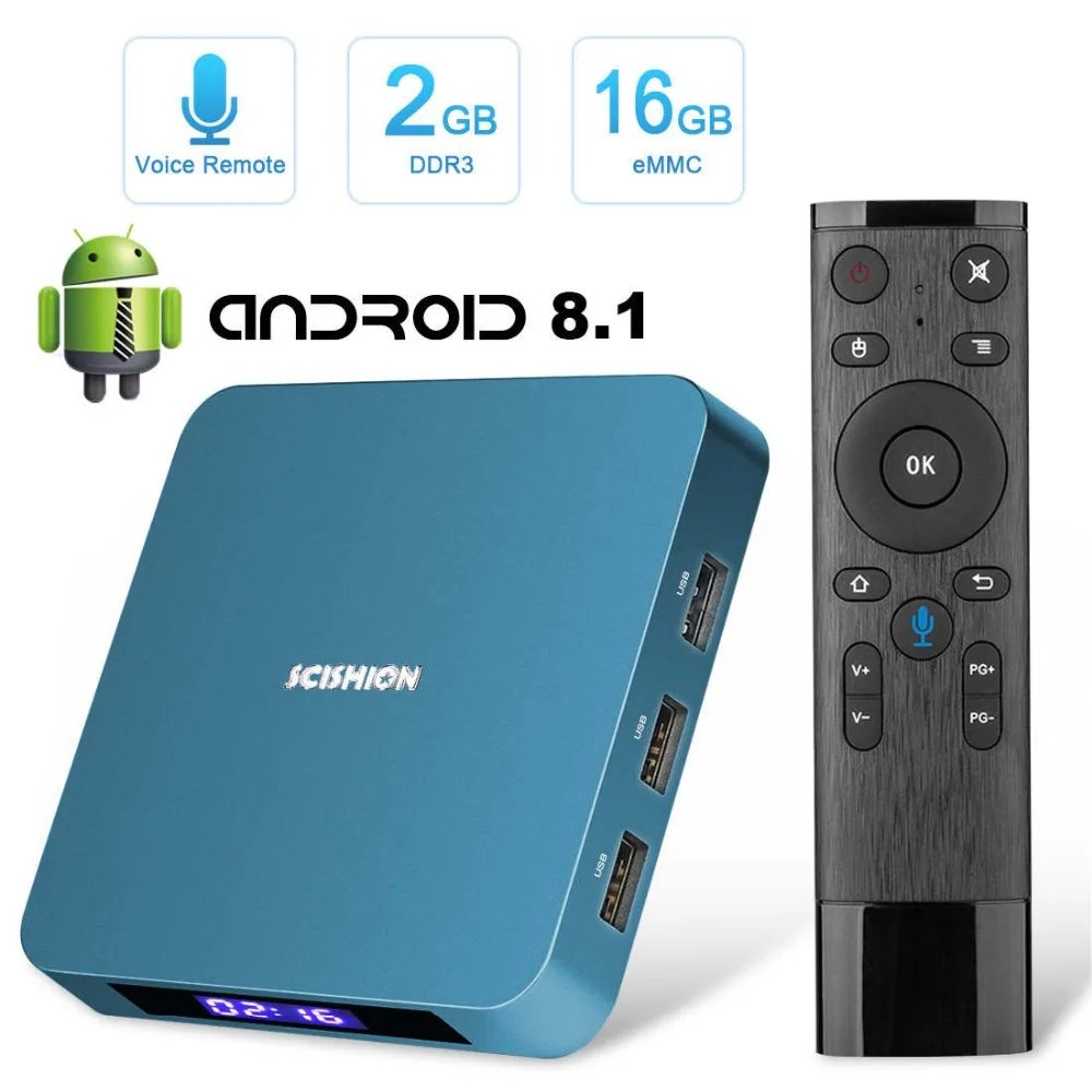 ТВ приставка с голосовым управлением android 8 1 Rockchip 3328 2 ГБ 16 USB 3 0 4 ГГц Wi Fi Bluetooth smart