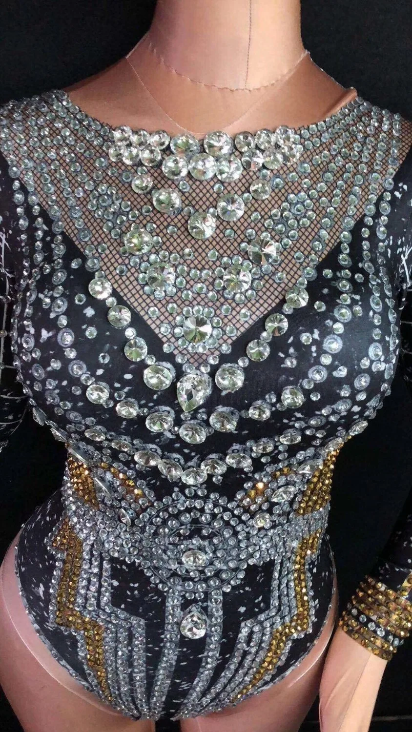 Colorful Full Rhinestones Elastic Leotard Bodysuit Female Jazz Dance Teams Costume Nightclub Bar DJ Singer Concert Stage Outfits