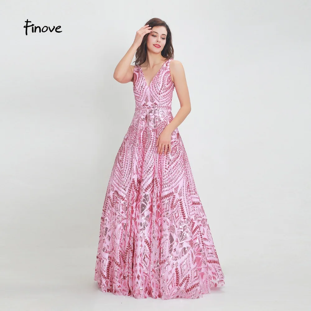 Finove платье для выпускного вечера 2020 Fushia Длинные Новые блестящие пайетки