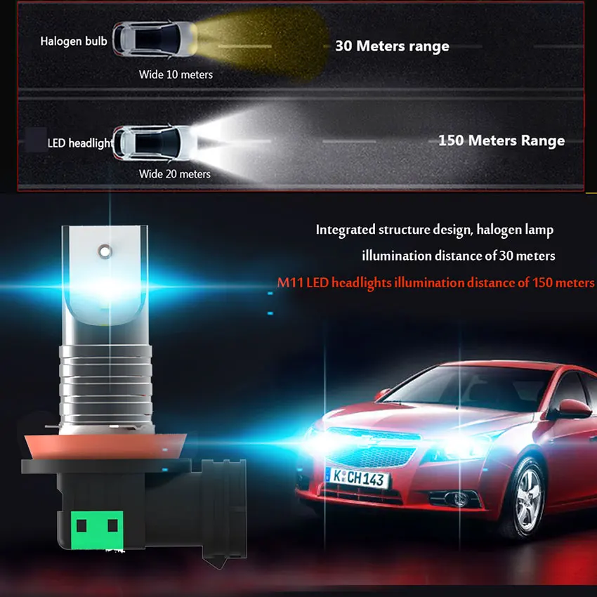 TXVSO8 2 шт. H11 Светодиодный автомобильный головной светильник с CSP Chips 12V 30000LM пара 6000K