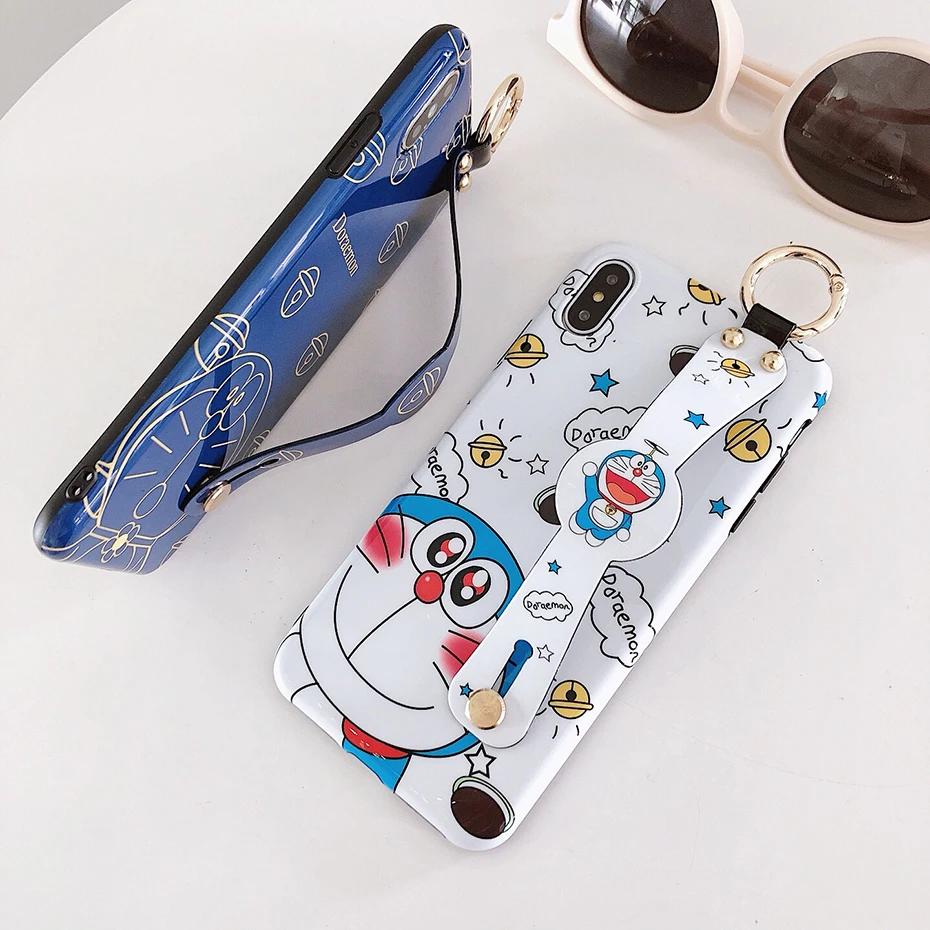 Мультфильм Doraemon Телефон чехол для iPhone 7 8 6 S 6 Plus X XR XS Max Роскошный милый аниме ремешок подставка чехол для iPhone X