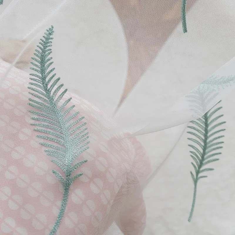 Занавески на окна с вышивкой тюлевые прозрачные листьями для спальни гостиной