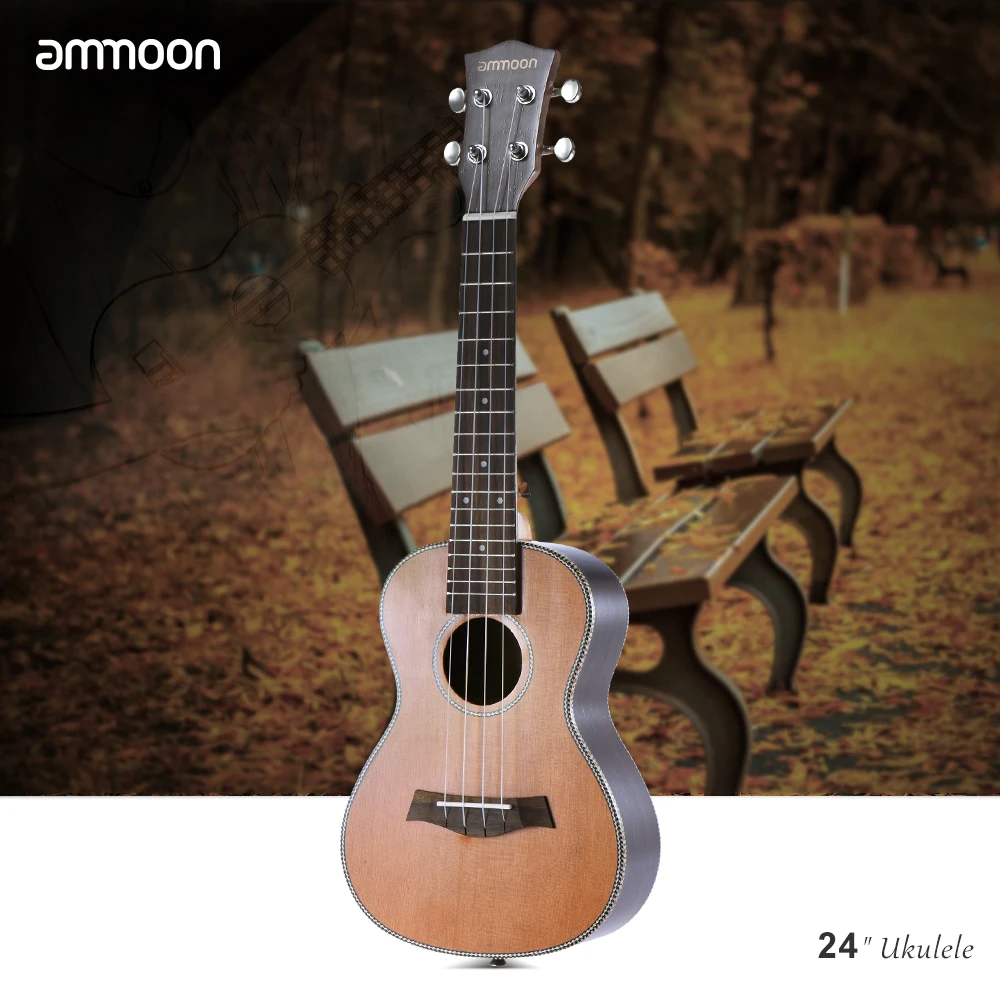 

Ammoon 24 "Корейская сосна акустическое концертное укулеле деревянные 18 ладов 4 струны окуме Шея розетка из палисандра струнный инструмент