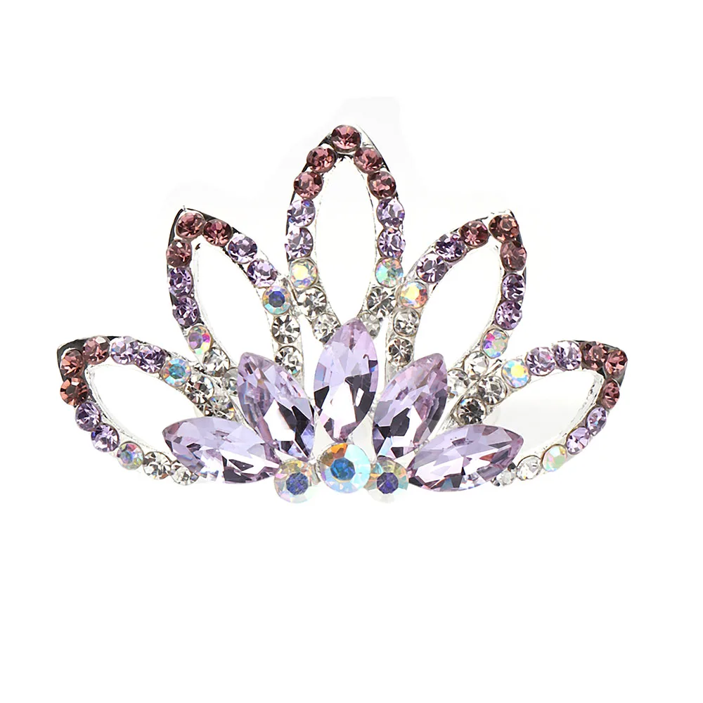 purple Модные женские милые цветочные хрустальные корона принцессы из страз волосы гребешок диадема для заколки для девочек шпилька аксессуары для волос - Цвет: purple