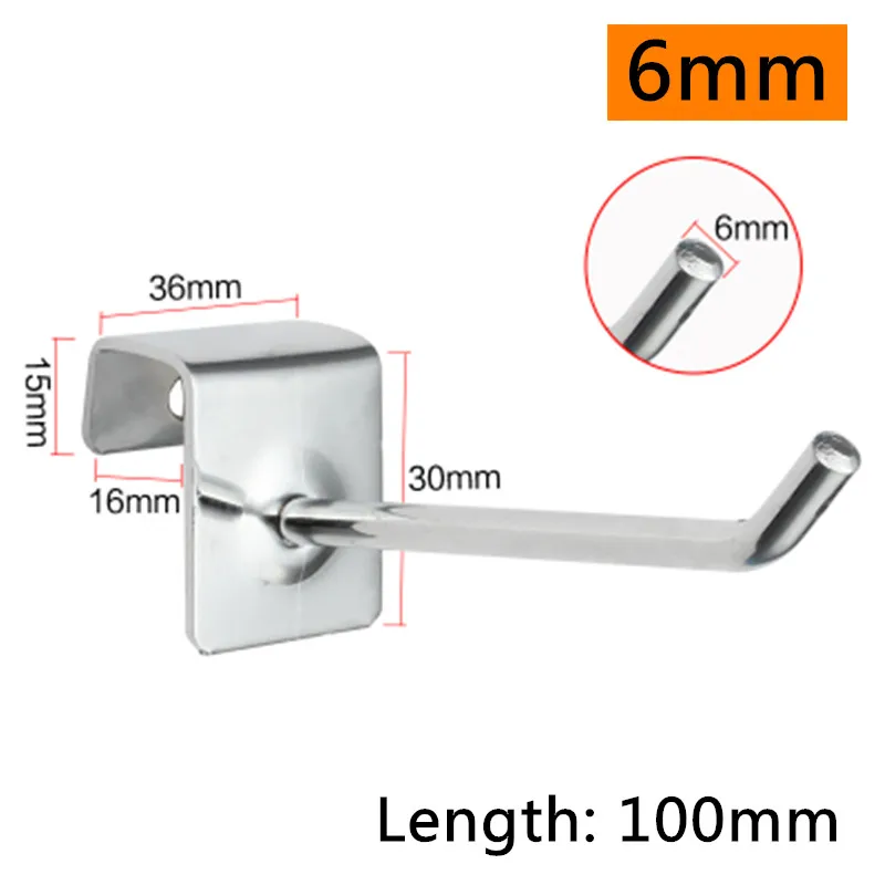 Dia.6mm L100mm Пластина из холоднокатаной Сталь Дисплей, крючки, станок и Длина 50/100/150/200/250/300 мм крюк стержень диам. 4/6 мм крючки для настенных панелей для супермаркета с одиночной линией - Цвет: Dia.6mm L100mm