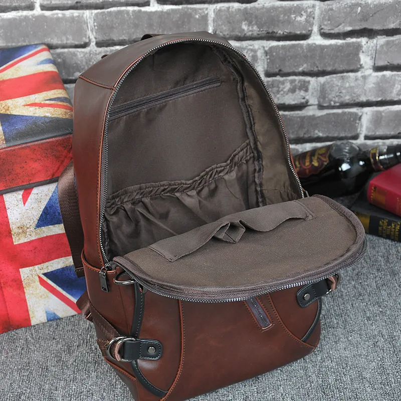 

Korean Fashion Crazy Horse PU Leather Men's Backpack Vintage Travel Backpacks 14" Laptop Bag Casual Perfect Quality School Bag
