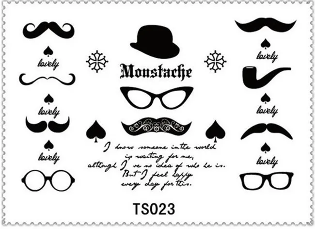 Top sale Fresh Black Mustache & Hat Pattern Water Nail Tattoo Transfer Art decal Sticker Street fashion TZ031|tattoo eyeliner|tattoo styletattoo