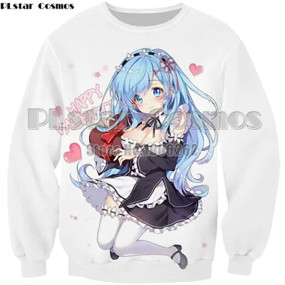 PLstar Космос Мультфильм Аниме Re Zero Rem круглый Свитшот стиль Модные толстовки Топы Прямая Красочные Плюс Размер S-5XL - Цвет: 9
