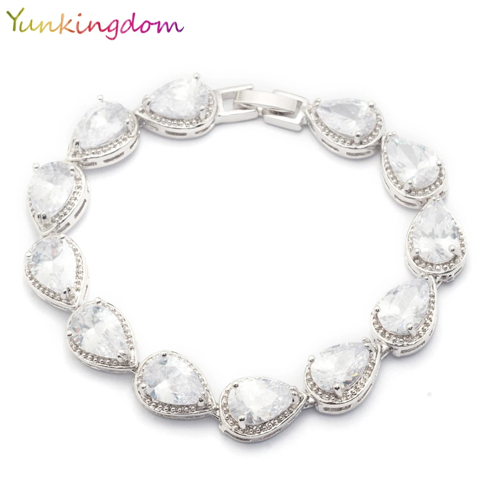 Женский браслет с инкрустацией Yunkingdom из белого золота цирконом в форме капли