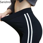 Женские легинсы Sanishroly, модель 2018 размера плюс 6XL, тренировочные легинсы с высокой талией и полосками по бокам, женские черные брюки S128