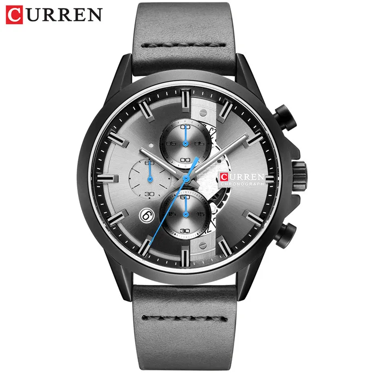 gray Мужские часы CURREN Топ люксовый бренд мужские уникальные спортивные часы мужские кварцевые часы с датой водонепроницаемые наручные часы Relogio Masculino - Цвет: gray