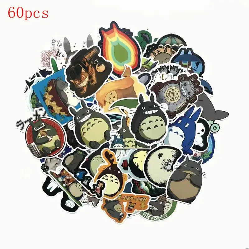 60pcs 50/60 шт./партия для костюмированной вечеринки по японскому аниме фильм с изображением героя мультфильма «Мой сосед Тоторо» Стикеры s для автомобиля портативных телефона для велосипеда переводные наклейки для чемодана игрушка Стикеры - Цвет: 60pcs