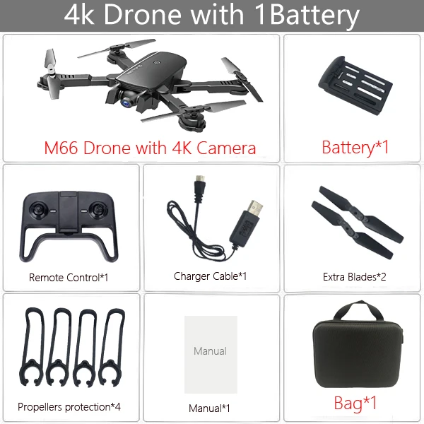 4K Black 1B Bag M66 Wifi FPV RC Дрон 4K камера Квадрокоптер 1080P двойная камера Оптическое позиционирование потока фото Дрон Vs Visuo Xs816 SG106 - Цвет: 4K Black 1B Bag