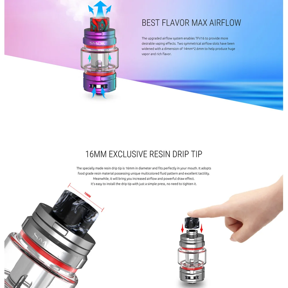 SMOK TFV16 бак 9 мл емкость Топ заполнения электронная сигарета атомайзер 510 нить