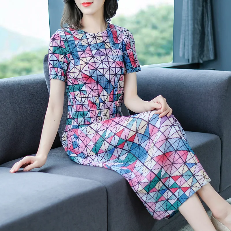 

Fashion Temperament Print Dress 2019 Spring and Summer New Women's Slim Body Slim Long Pleated Dress Nt-01
