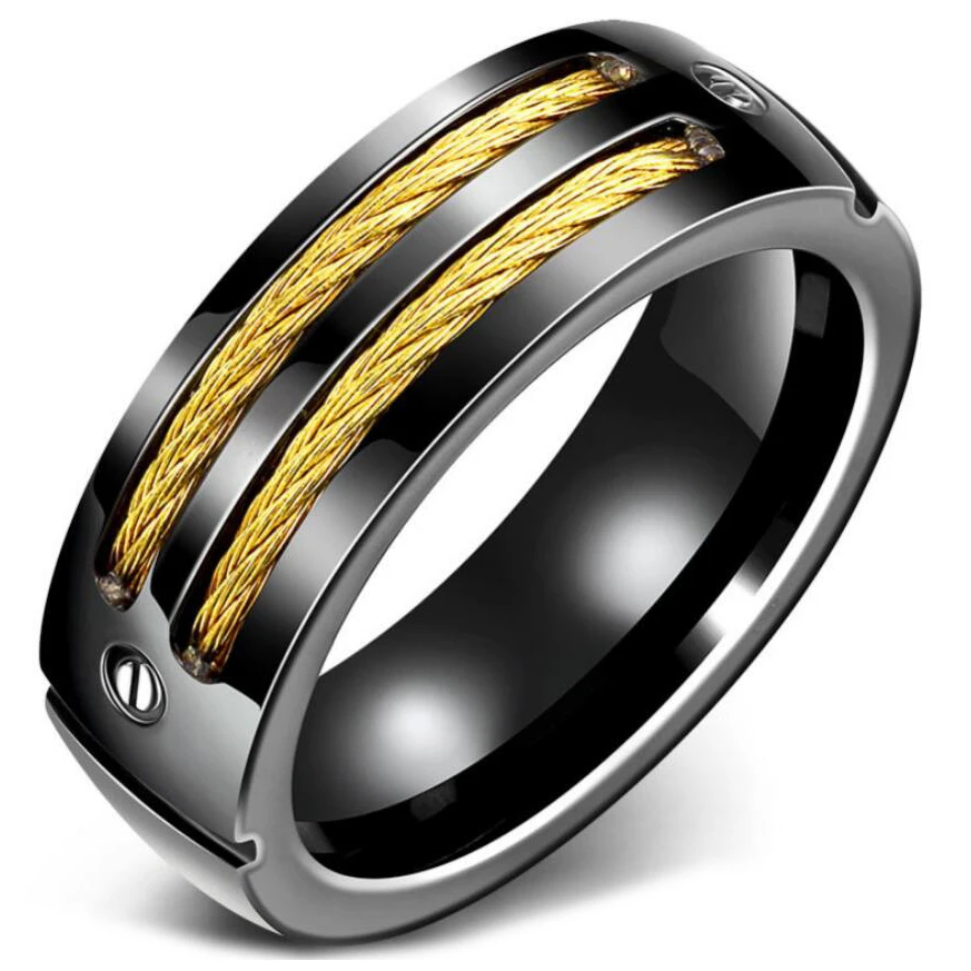 Мужское кольцо из нержавеющей стали с золотым и черным покрытием | Украшения