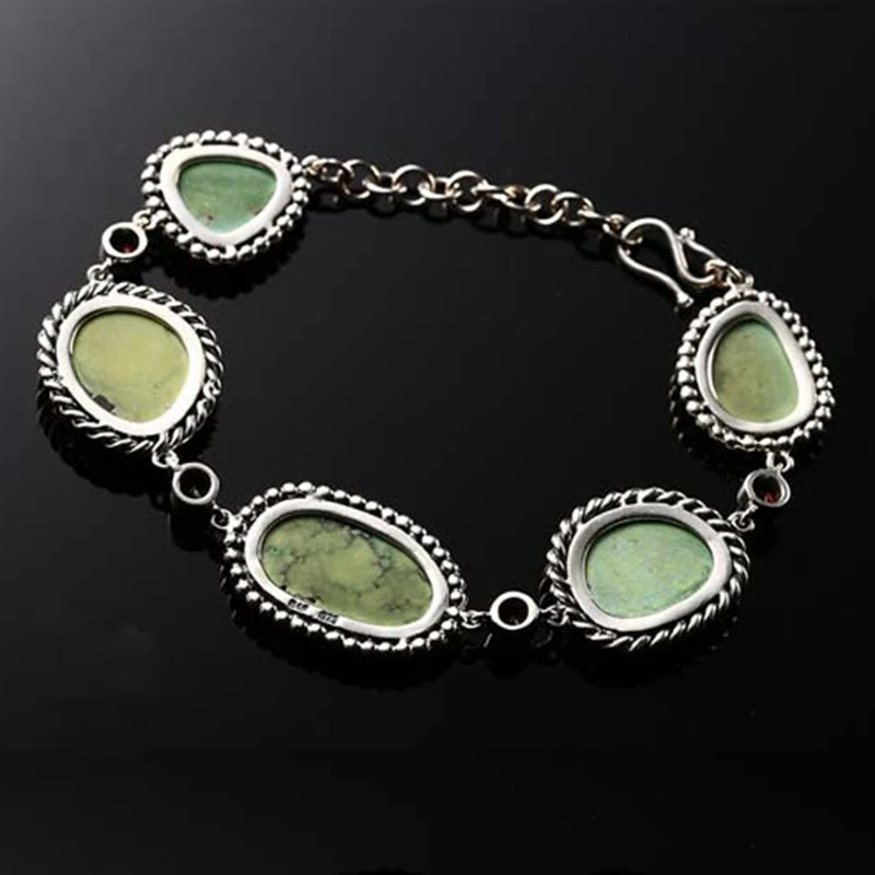 

New Natural Stone Turquoise Handmade Sterling Silver 925 Fashion Buckle Bracelet, 18.5cm, 18.79g