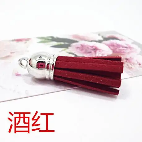 wine red silver 20 шт./партия, 38 мм, замша, кисточки, очаровательные разноцветные, искусственная замша, кожа, кисточка с серебряной крышкой CCB для DIY ювелирных изделий, поставщик - Цвет: wine red silver