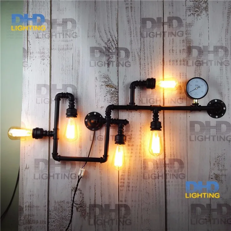 Free shipping Water Pipe Wall Lamp Vintage Aisle Loft Iron 5 sockets pipe black finished E27 suit for 110-240V | Лампы и освещение