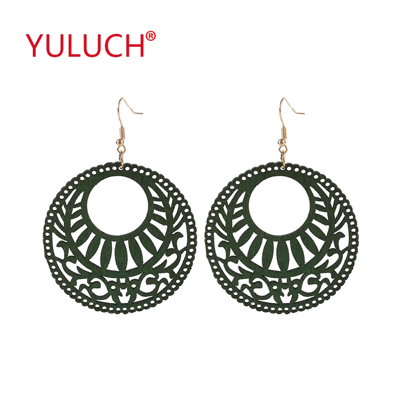 YULUCH Африканский натуральный новый дизайн деревянные серьги круглые