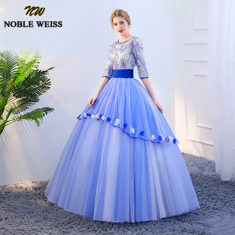 NOBLE WEISS Quinceanera Dresses Ball Gown 2019 With Half Sleeve Sweet 16 Dress Long Floor Length Light Blue Vestidos de 15 anos | Свадьбы и