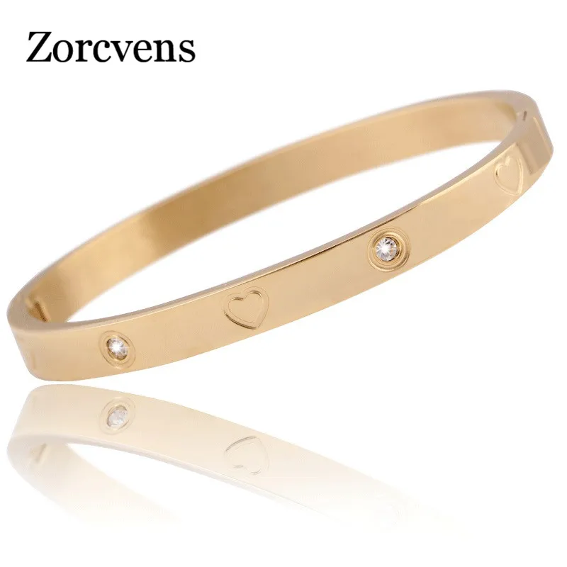 ZORCVENS роскошный бренд Pulseira браслет из нержавеющей стали и браслет золотого цвета символ любви в форме сердца с кристаллами браслет ювелирные изделия для женщин